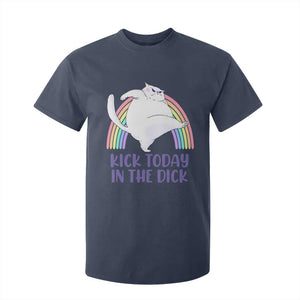 Funny Sarcastic Cat T Shirt For Kid Kick Today In The Dick Pastel Rainbow TS02 Navy Print Your Wear