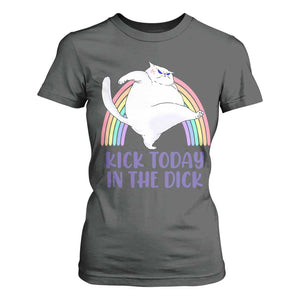 Funny Sarcastic Cat T Shirt For Women Kick Today In The Dick Pastel Rainbow TS02 Dark Heather Print Your Wear