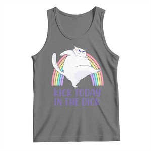 Funny Sarcastic Cat Tank Top Kick Today In The Dick Pastel Rainbow TS02 Black Heather Print Your Wear