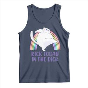 Funny Sarcastic Cat Tank Top Kick Today In The Dick Pastel Rainbow TS02 Navy Print Your Wear