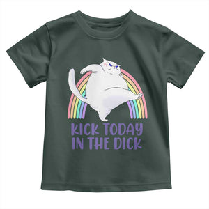 Funny Sarcastic Cat Toddler T Shirt Kick Today In The Dick Pastel Rainbow TS02 Dark Forest Green Print Your Wear