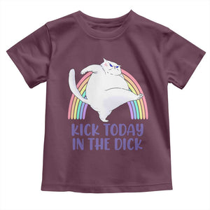 Funny Sarcastic Cat Toddler T Shirt Kick Today In The Dick Pastel Rainbow TS02 Maroon Print Your Wear