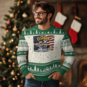 Trump Elon 2024 Ugly Christmas Sweater D.O.G.E DOGE Department Of Government Efficiency TS02 Green Print Your Wear