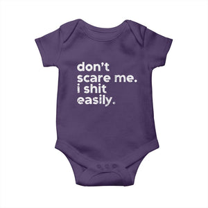 Funny Sarcastic Quote Baby Onesie Don't Scare Me I Shit Easily Retro Minimalism TS02 Purple Print Your Wear