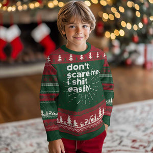 Funny Sarcastic Quote Ugly Christmas Sweater Don't Scare Me I Shit Easily Retro Minimalism TS02 Christmas Print Your Wear