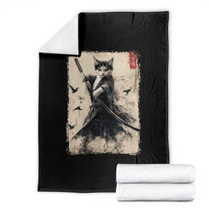 Samurai Cat Graphic Throw Blanket Warrior Vintage Japanese Art Anime TS02 Black Print Your Wear