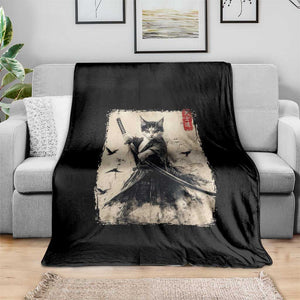 Samurai Cat Graphic Throw Blanket Warrior Vintage Japanese Art Anime TS02 Print Your Wear