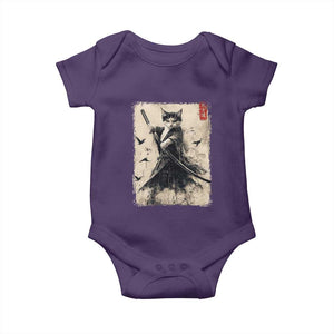 Samurai Cat Graphic Baby Onesie Warrior Vintage Japanese Art Anime TS02 Purple Print Your Wear