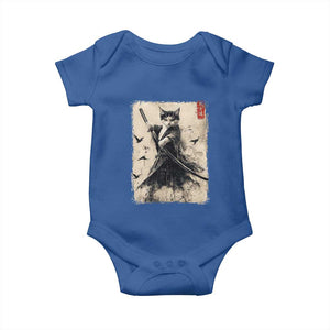 Samurai Cat Graphic Baby Onesie Warrior Vintage Japanese Art Anime TS02 Royal Blue Print Your Wear