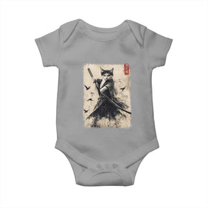 Samurai Cat Graphic Baby Onesie Warrior Vintage Japanese Art Anime TS02 Sport Gray Print Your Wear