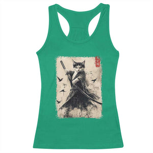 Samurai Cat Graphic Racerback Tank Top Warrior Vintage Japanese Art Anime TS02 Irish Green Print Your Wear