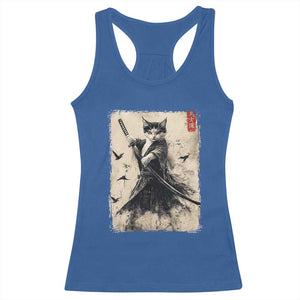 Samurai Cat Graphic Racerback Tank Top Warrior Vintage Japanese Art Anime TS02 Royal Blue Print Your Wear