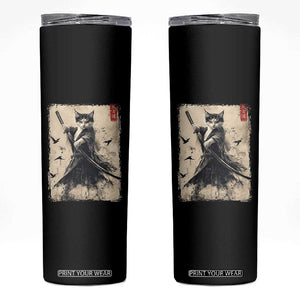 Samurai Cat Graphic Skinny Tumbler Warrior Vintage Japanese Art Anime TS02 Black Print Your Wear