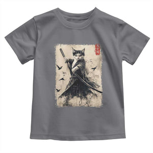 Samurai Cat Graphic Toddler T Shirt Warrior Vintage Japanese Art Anime TS02 Charcoal Print Your Wear