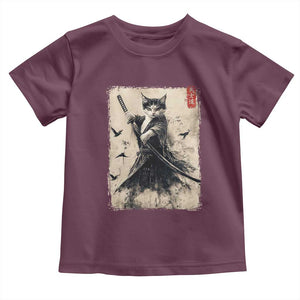 Samurai Cat Graphic Toddler T Shirt Warrior Vintage Japanese Art Anime TS02 Maroon Print Your Wear