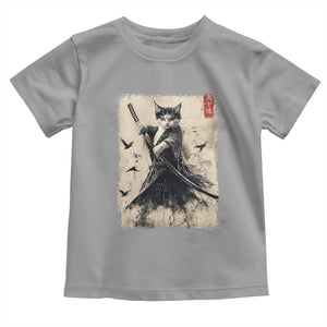 Samurai Cat Graphic Toddler T Shirt Warrior Vintage Japanese Art Anime TS02 Sport Gray Print Your Wear