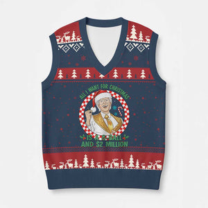 Funny Xmas Wish Billy Meme V-Neck Knit Sweater Vest A 8 Ball and 2 Million Dollars Baby Uncle Santa Hat TS02 Navy Red Print Your Wear