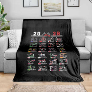 2026 Car Racing Circuit Throw Blanket International Race Track Schedule Graphic with Flags TS02 Print Your Wear