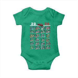2026 Car Racing Circuit Baby Onesie International Race Track Schedule Graphic with Flags TS02 Irish Green Print Your Wear