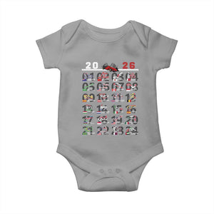 2026 Car Racing Circuit Baby Onesie International Race Track Schedule Graphic with Flags TS02 Sport Gray Print Your Wear