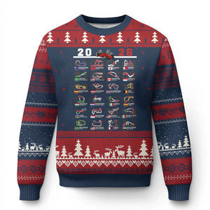 2026 Car Racing Circuit Ugly Christmas Sweater International Race Track Schedule Graphic with Flags TS02 Navy Red Print Your Wear
