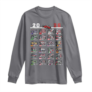 2026 Car Racing Circuit Long Sleeve Shirt International Race Track Schedule Graphic with Flags TS02 Charcoal Print Your Wear