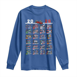 2026 Car Racing Circuit Long Sleeve Shirt International Race Track Schedule Graphic with Flags TS02 Royal Blue Print Your Wear