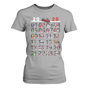 2026 Car Racing Circuit T Shirt For Women International Race Track Schedule Graphic with Flags TS02 Sport Gray Print Your Wear