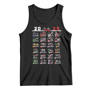 2026 Car Racing Circuit Tank Top International Race Track Schedule Graphic with Flags TS02 Black Print Your Wear
