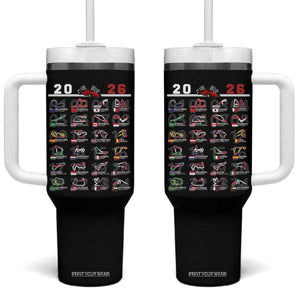 2026 Car Racing Circuit Tumbler With Handle International Race Track Schedule Graphic with Flags TS02 One Size: 40 oz Black Print Your Wear