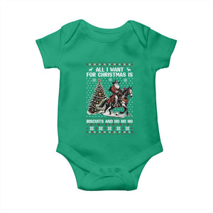 Funny Western Christmas Cowboy Santa Baby Onesie All I Want for Christmas Is Biscuits and Ho Ho Ho TS02 Irish Green Print Your Wear