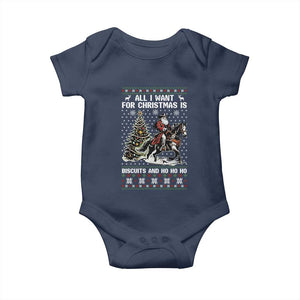 Funny Western Christmas Cowboy Santa Baby Onesie All I Want for Christmas Is Biscuits and Ho Ho Ho TS02 Navy Print Your Wear