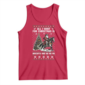Funny Western Christmas Cowboy Santa Tank Top All I Want for Christmas Is Biscuits and Ho Ho Ho TS02 Red Print Your Wear