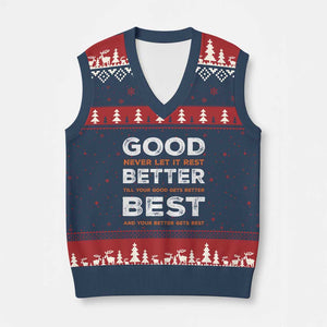 Good Better Best Never Let It Rest Motivational V-Neck Knit Sweater Vest Classic Typography Graphic TS02 Navy Red Print Your Wear