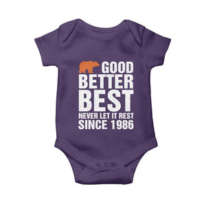 Good Better Best Since 1986 Baby Onesie Never Let It Rest Motivational CFB TS02 Purple Print Your Wear