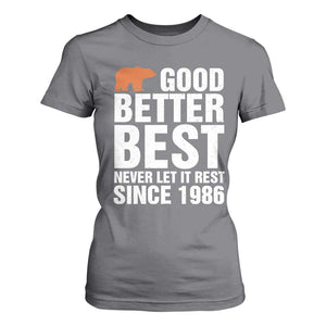 Good Better Best Since 1986 T Shirt For Women Never Let It Rest Motivational CFB TS02 Charcoal Print Your Wear