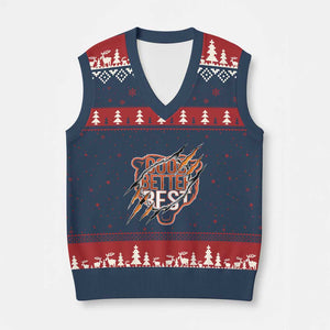 Good Better Best Graphic V-Neck Knit Sweater Vest Motivational Football Fans TS02 Navy Red Print Your Wear
