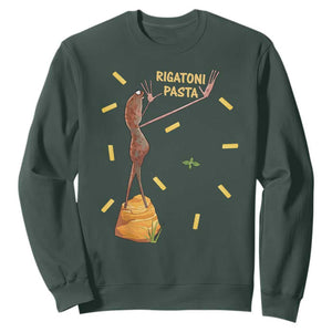 Funny Rigatoni Pasta Marcus The Worm Sweatshirt Dramatic Pasta Lover Foodie Meme TS02 Dark Forest Green Print Your Wear