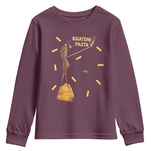 Funny Rigatoni Pasta Marcus The Worm Youth Sweatshirt Dramatic Pasta Lover Foodie Meme TS02 Maroon Print Your Wear
