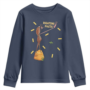 Funny Rigatoni Pasta Marcus The Worm Youth Sweatshirt Dramatic Pasta Lover Foodie Meme TS02 Navy Print Your Wear