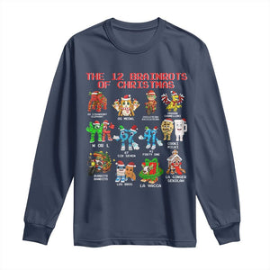 The 12 Brainrots of Christmas Long Sleeve Shirt Funny Cursed Meme Holiday Gag Gift TS02 Navy Print Your Wear
