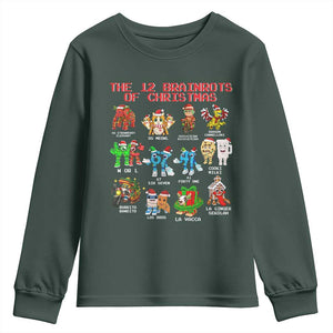 The 12 Brainrots of Christmas Youth Sweatshirt Funny Cursed Meme Holiday Gag Gift TS02 Dark Forest Green Print Your Wear