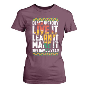 Black History Month T Shirt For Women Live It Learn It Make It 365 Days A Year Kente TS02 Maroon Print Your Wear
