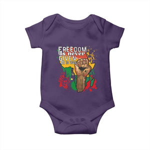 Black History Month Baby Onesie Freedom Is Never Given It Is Won Equal Rights Raised Fist TS02 Purple Print Your Wear