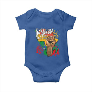 Black History Month Baby Onesie Freedom Is Never Given It Is Won Equal Rights Raised Fist TS02 Royal Blue Print Your Wear