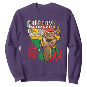Black History Month Sweatshirt Freedom Is Never Given It Is Won Equal Rights TS02 Purple Printyourwear