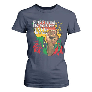 Black History Month T Shirt For Women Freedom Is Never Given It Is Won Equal Rights Raised Fist TS02 Navy Print Your Wear