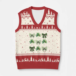 St Patricks Day Coquette Bow V-Neck Knit Sweater Vest Lucky Shamrock Aesthetic TS02 Beige Red Print Your Wear
