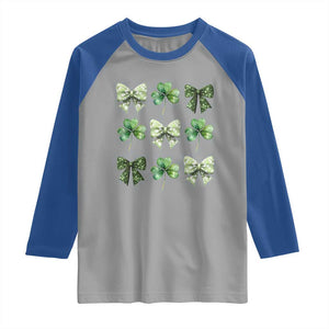 St Patricks Day Coquette Bow Raglan Shirt Lucky Shamrock Aesthetic TS02 Sport Gray Royal Print Your Wear