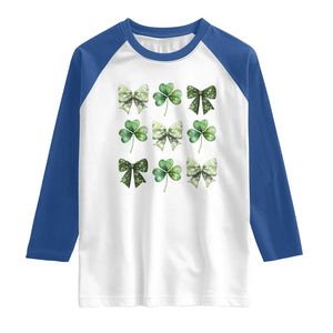 St Patricks Day Coquette Bow Raglan Shirt Lucky Shamrock Aesthetic TS02 White Royal Print Your Wear